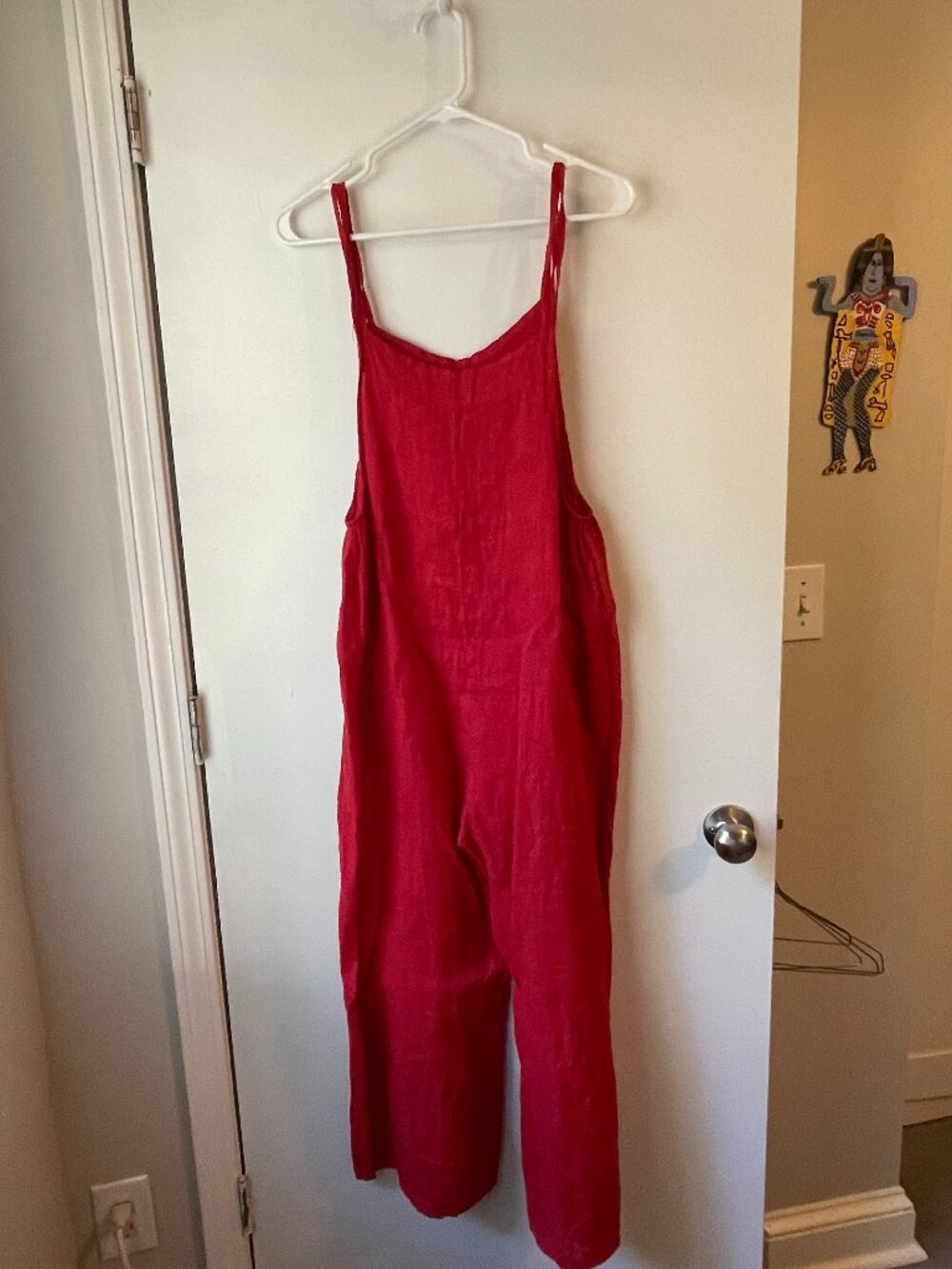 100% Italian Linen Red Wide-Leg Jumpsuit
